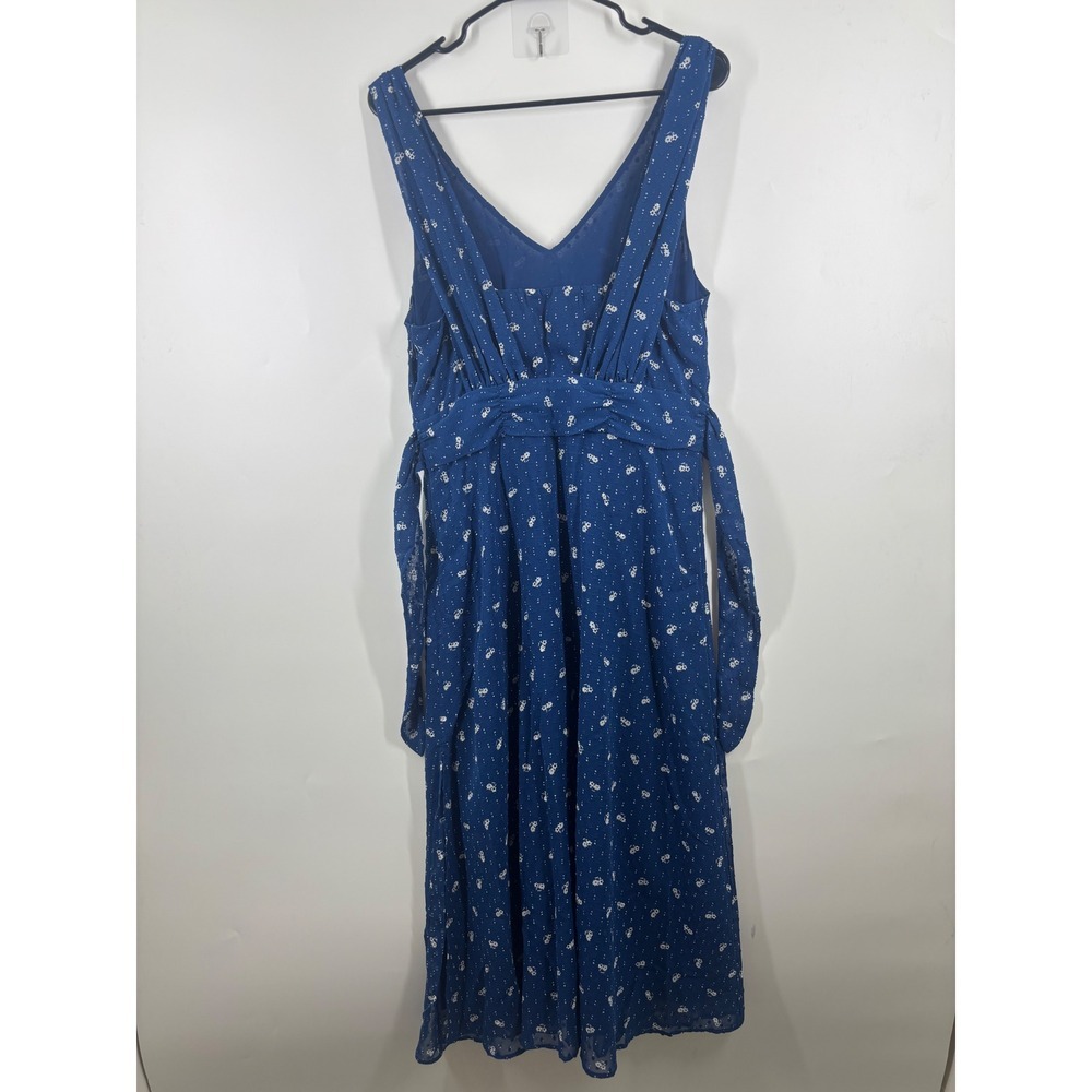 & Other Stories Paris Atelier Blue Floral Clip Dot Midi Dress V-Neck Size 10 - Picture 2 of 5